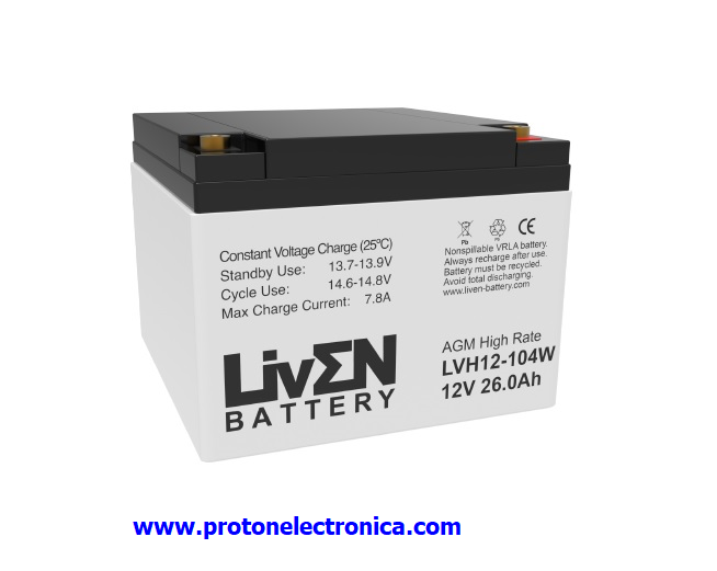 BATERIA LIVEN LVH12-104W 12V 26Ah ALTA DESCARGA LARGA VIDA