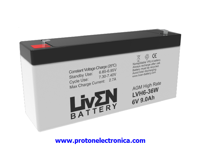 BATERIA LIVEN LVH6-36W 6V 9Ah ALTA DESCARGA LARGA VIDA
