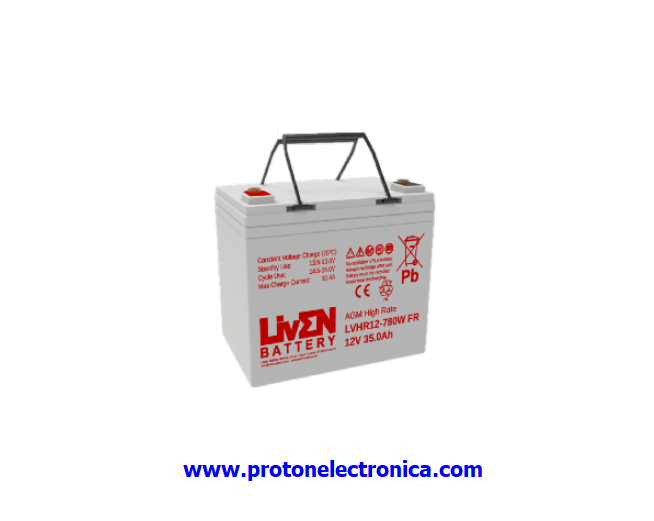 BATERIA LIVEN LVHR12-780W 12V 35Ah ALTA DESCARGA LARGA VIDA 10-12 Años 20º 998,8W/10' - 460,6W/30' - 277,2W/60' 195x130xh155-H167mm; 11,5Kg TM6 UL94-HB