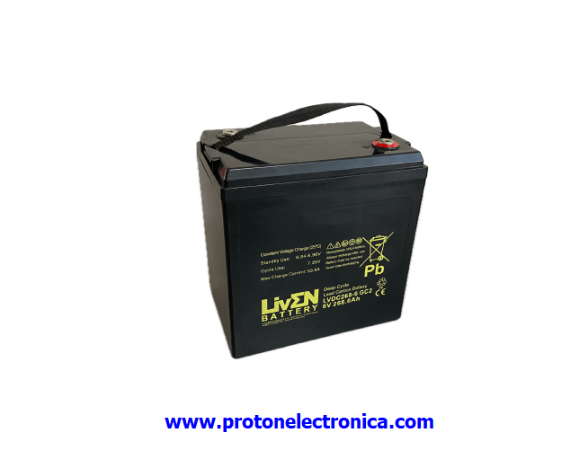 BATERIA LIVEN LVDC268-6GC2 6V 268Ah CG CARBON GEL CICLICA 600/80% 1800/30% 268Ah/20h - 220Ah/5h 25º (10,5V) 260x180xh263H268mm; 32,9Kg; TM8 UL94-HB