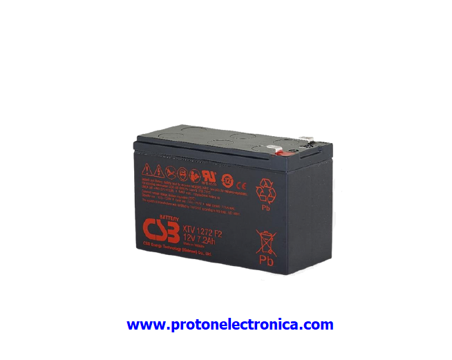 BATERIA CSB XTV1272 12V 7,2Ah Tº EXTREMA LARGA VIDA >12 Años 20º TEMPERATURA EXTREMA -20º A 50º 89,3W-30' / 54,7W-60' / 31,9W-120' (10,02V) 150,9x64,8xh94,3-98,6mm; 2,57Kg TF2 6,35 UL94-HB